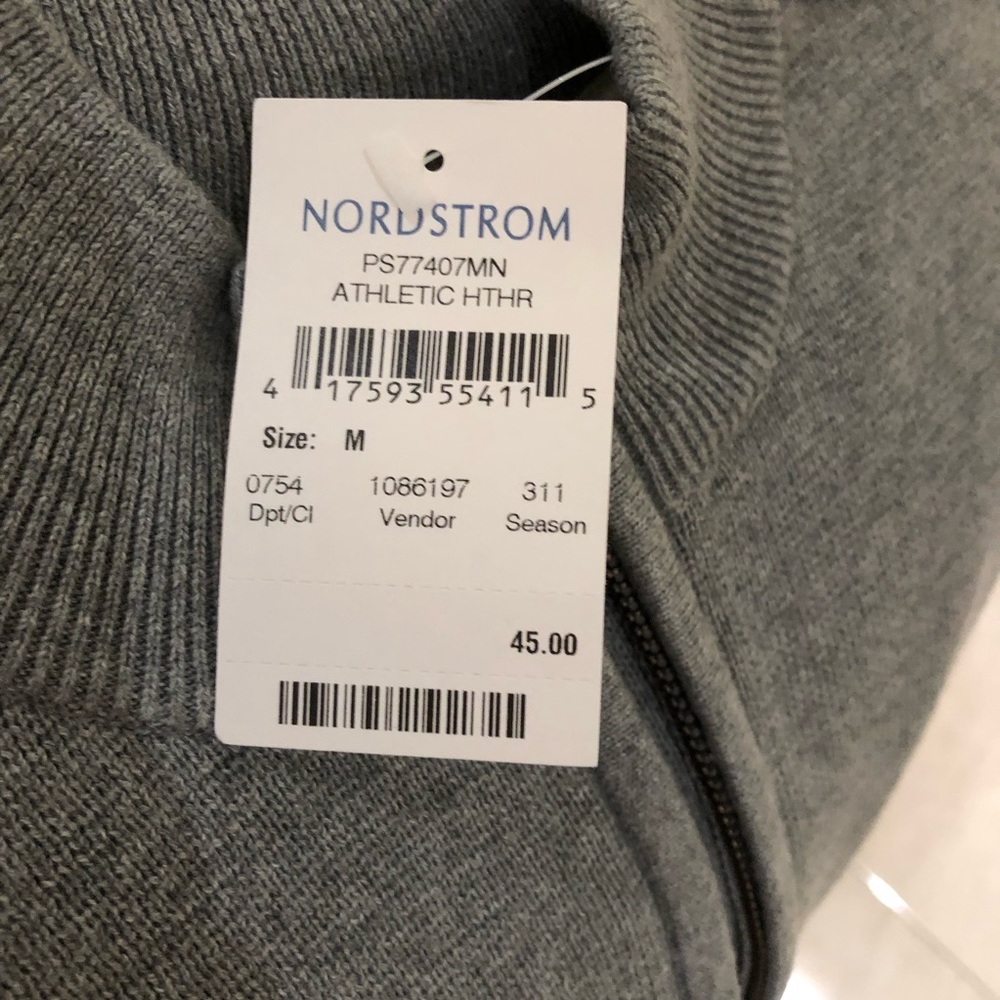 Gift ready. Men’s zipper sweater. NWT. Men’s Medium. Nordstrom’s
